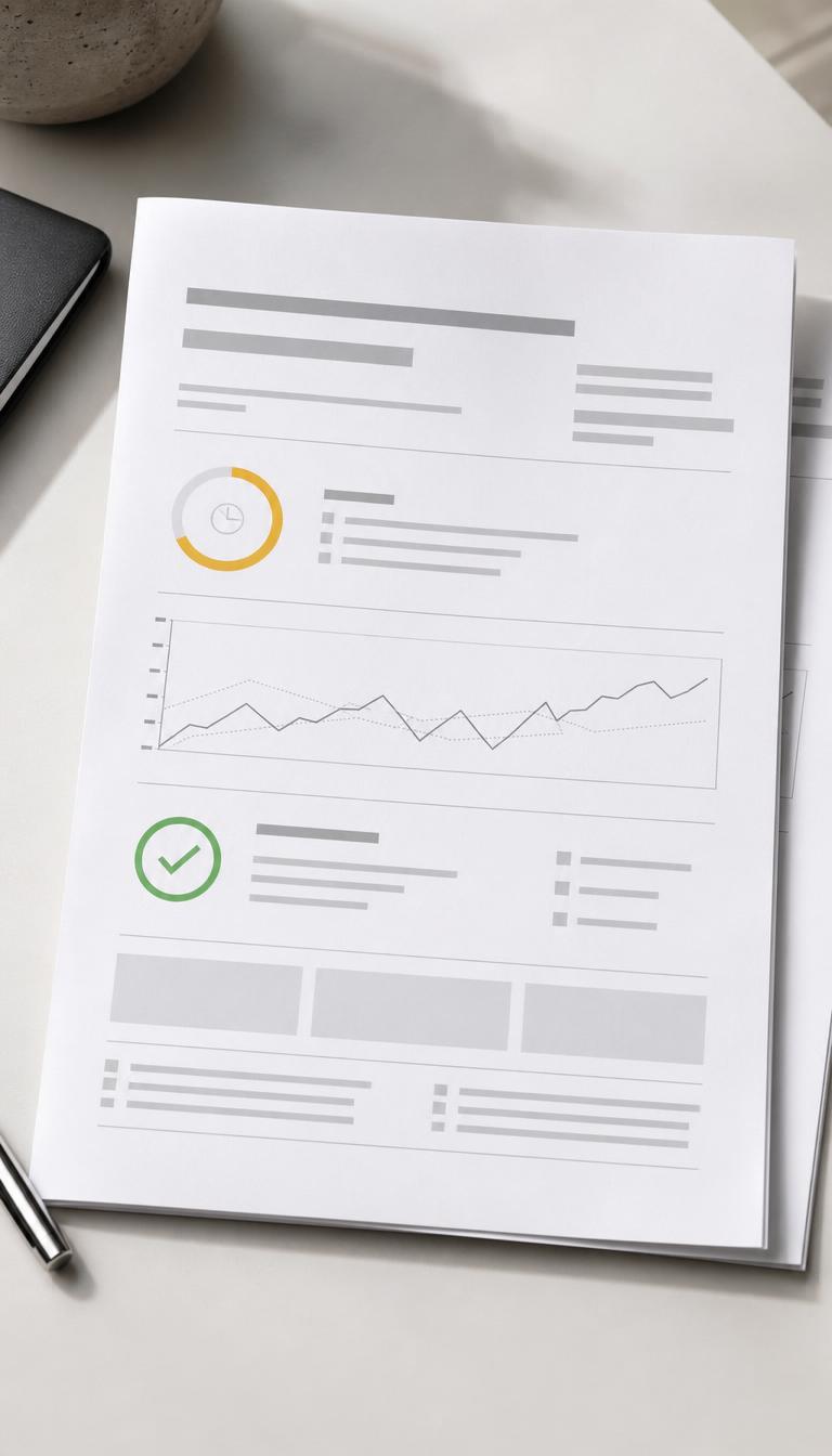 A MouldWatch evidence pack: a printed compliance-report cover showing a status-and-clock summary, a sensor trend chart and a verification tick, with a second page visible behind it.