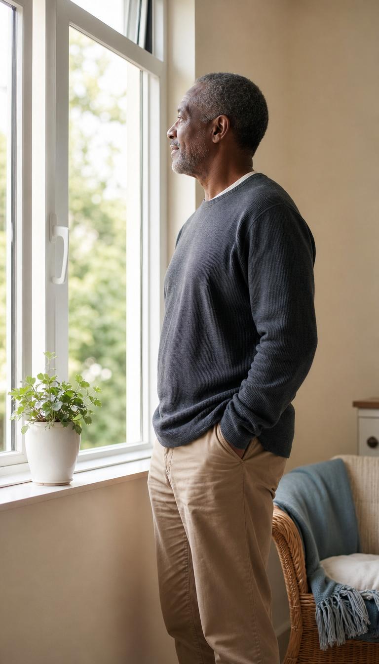A bright, healthy, well-ventilated social-housing home in soft daylight - a home kept safe